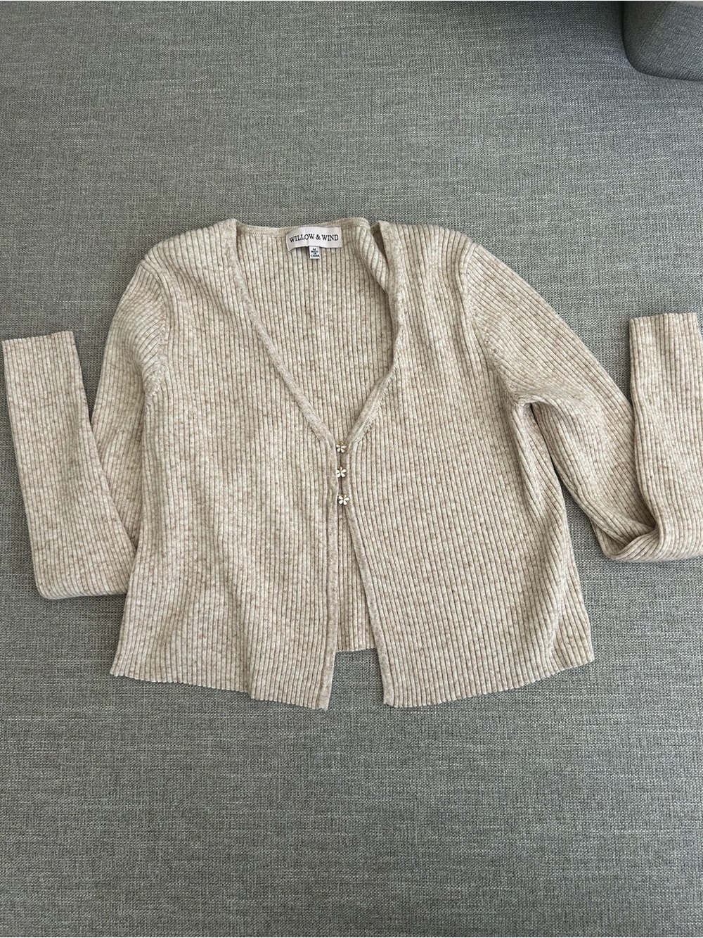 Willow & Wind Cream Ribbed Snap-Front Cardigan